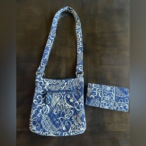 Vera Bradley Navy & White “Twirly Birds” Quilted Bag and Wallet Set